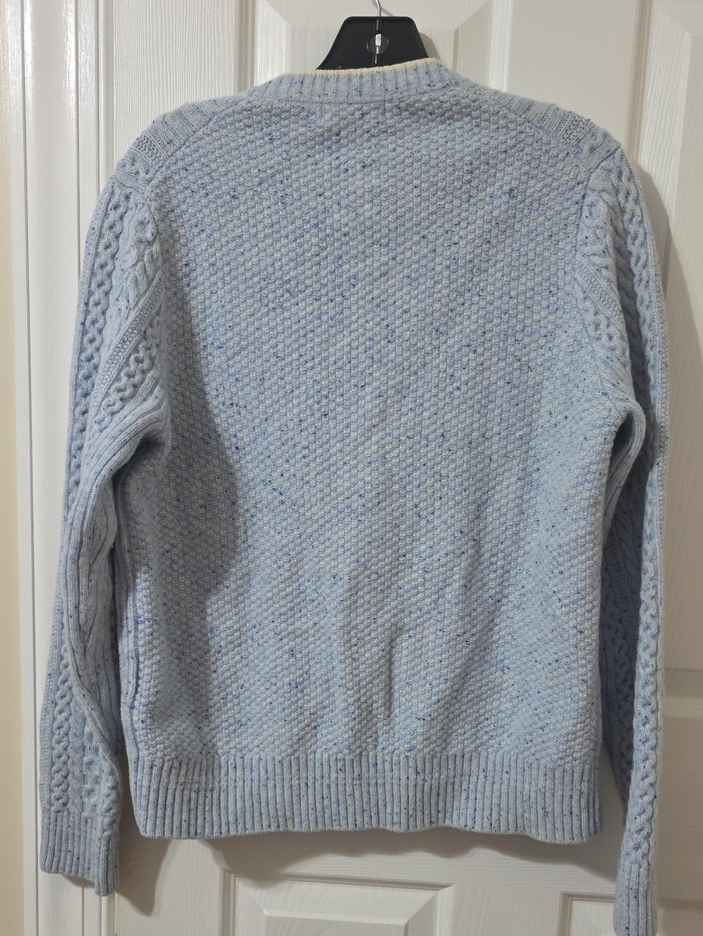 Women's Light Blue Cable-Knit Button Cardigan with Cream Trim - Picture 3 of 4
